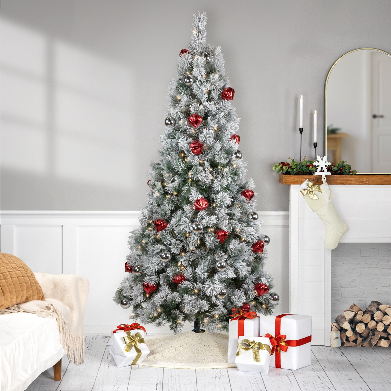Northlight Pre-Lit Snowy Bristle Pine Artificial Christmas Tree - 6' - Clear Lights
